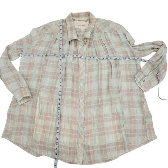 Free People we the free Lela green Plaid Buttondown Metallic Tunic size large - Picture 7 of 8